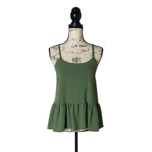FORPEN Green Ruffle Hem Tank Top | Size S | Made in Italy | Sleeveless Peplum St